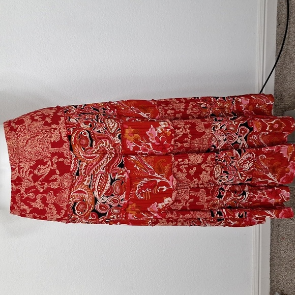 Coldwater Creek Red Multicolor Paisley Boho Bohemian Hippie Tiered Maxi Skirt SP - Picture 6 of 10